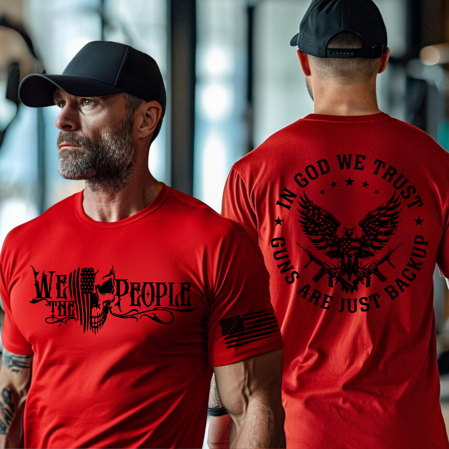 "In God We Trust, Guns Are Just Backup" Men's Patriotic T-Shirt – 2A Pro-Gun Rights Shirt