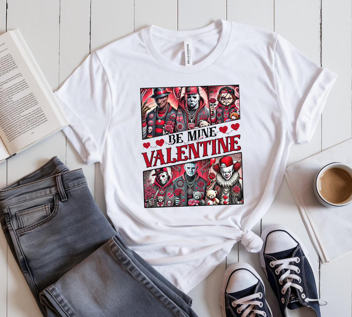 Be Mine Horror Graphic Tee for Women – Trendy, Comfortable, and Perfectly Creepy”