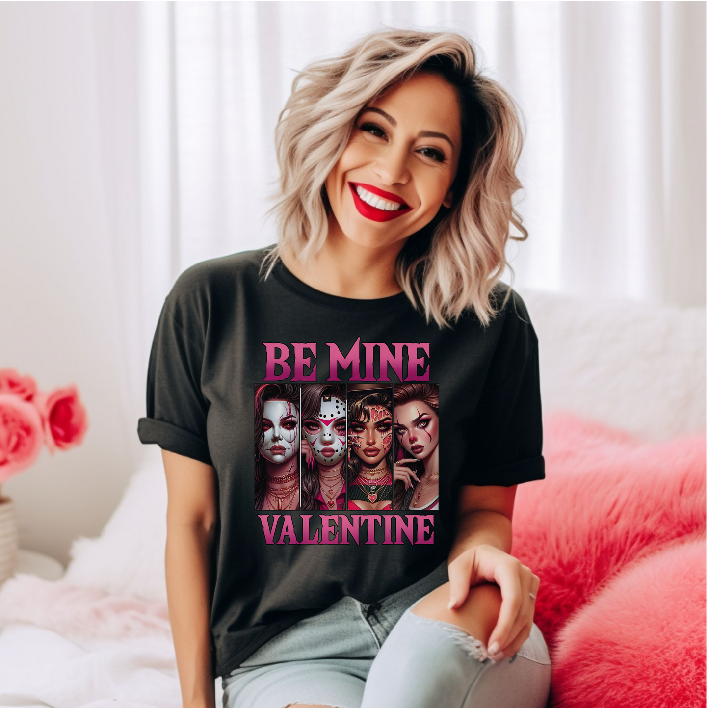 Be Mine Women of Horror Graphic Tee – Fierce, Spooky, and Stylish