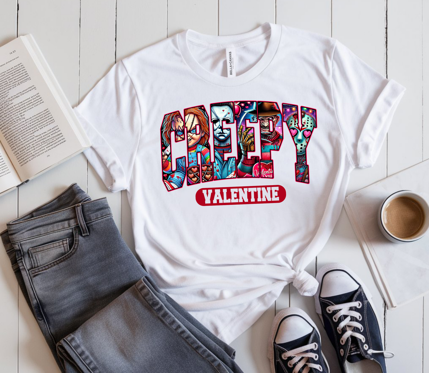 Creepy Valentine Women’s Graphic Tee – Your Favorite Horror Icons