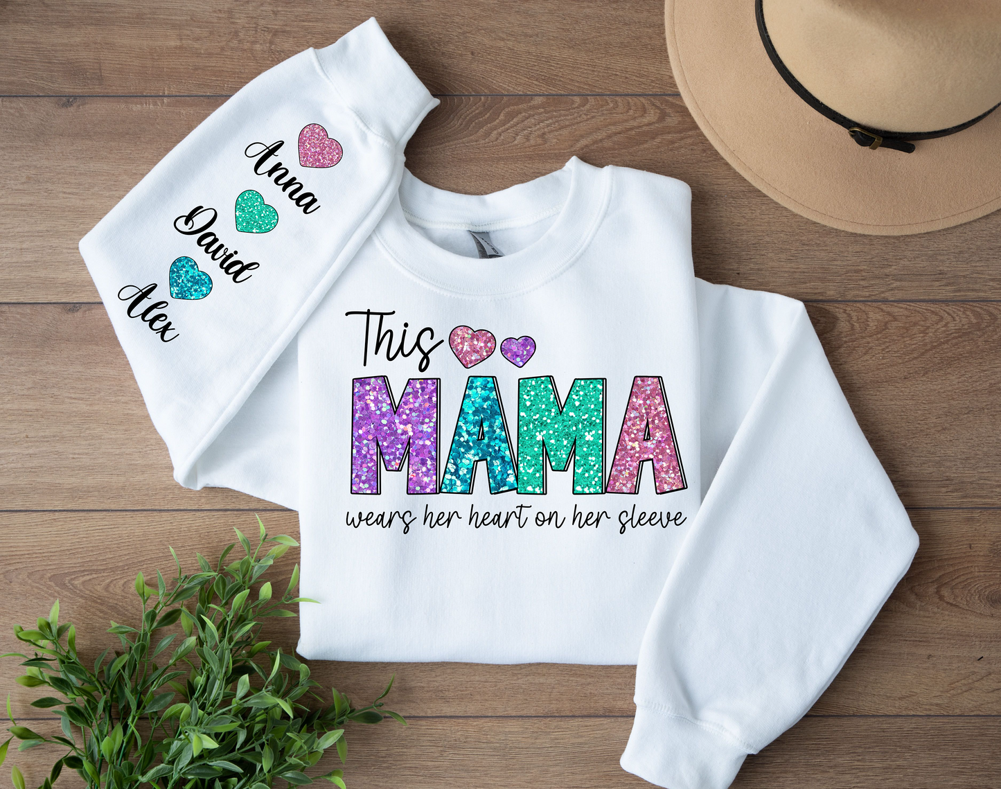 Sparkle & Shine Custom Mama or Grandma Sweatshirt – Glittery Design with Personalized Names