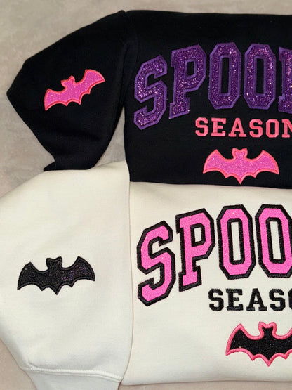 Embroidered Spooky Season Halloween Sweatshirt | Glitter Custom Fall Sweater