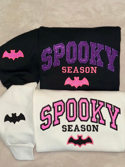 Embroidered Spooky Season Halloween Sweatshirt | Glitter Custom Fall Sweater