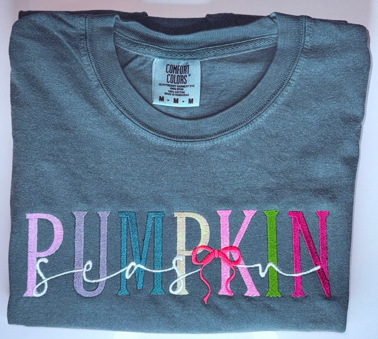Pumpkin Season Embroidered Shirt – Fall Tee with Colorful Letters
