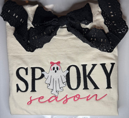 Spooky Season Embroidered Ghost Shirt – Halloween Tee for Fall Vibes