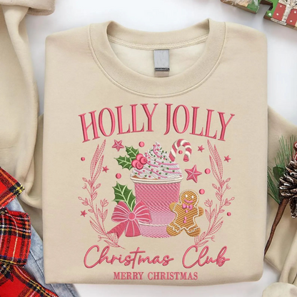 Holly Jolly Christmas Club Embroidered Sweatshirt or T-Shirt | Holiday Coffee Gingerbread Design