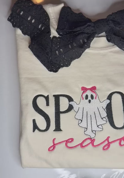 Spooky Season Embroidered Ghost Shirt – Halloween Tee for Fall Vibes