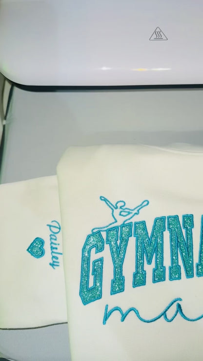 Custom Gymnastics Mama Sweatshirt – Personalized Sleeve Name & Glitter Options