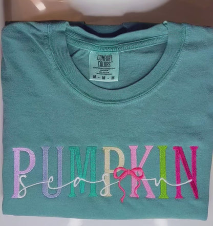 Pumpkin Season Embroidered Shirt – Fall Tee with Colorful Letters